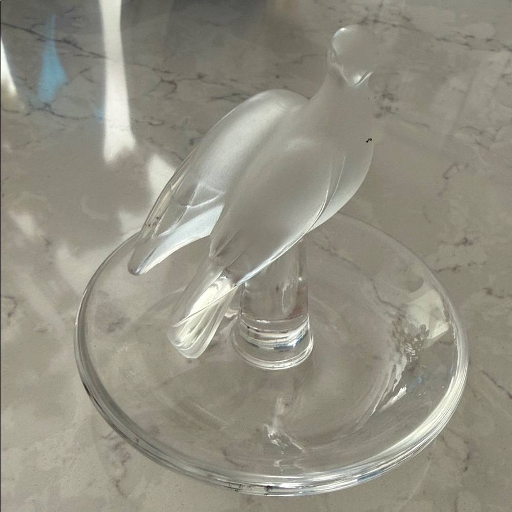 Lalique Frosted Glass Bird on Perch